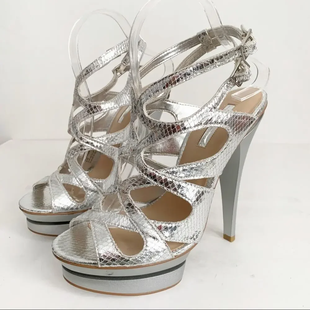 H By Halston Silver Metallic Platform Heels SZ 8.5